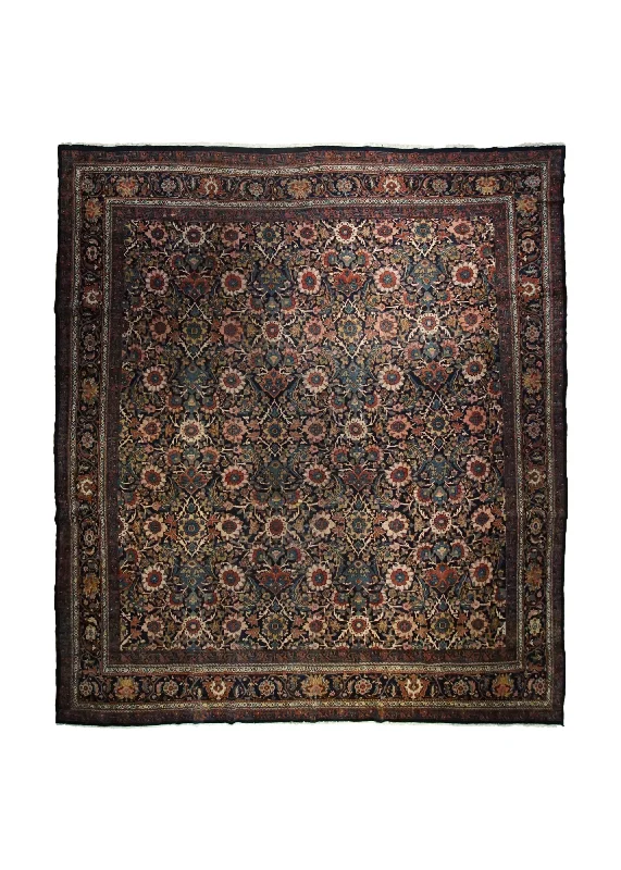 Persian Rug Senneh Handmade Square Traditional Antique 11'8"x12'4" (12x12) Blue Floral Design #A33978