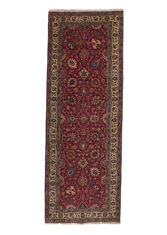 Persian Rug Tabriz Handmade Runner Traditional 4'1"x11'2" (4x11) Red Floral Design #25392