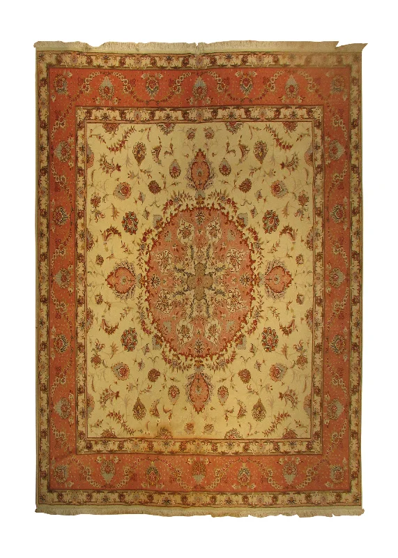 Persian Rug Tabriz Handmade Square Traditional 9'9"x9'11" (10x10) Whites/Beige Pink Naghsh Floral Design #A29439