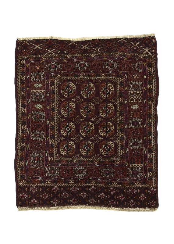 Persian Rug Turkmen Handmade Area Antique Tribal 3'5"x3'10" (3x4) Red Bokhara Design #30549