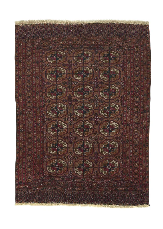 Persian Rug Turkmen Handmade Area Antique Tribal 3'7"x4'3" (4x4) Red Bokhara Design #25697