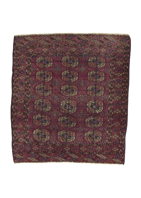 Persian Rug Turkmen Handmade Area Antique Tribal 3'9"x4'3" (4x4) Red Bokhara Design #32163