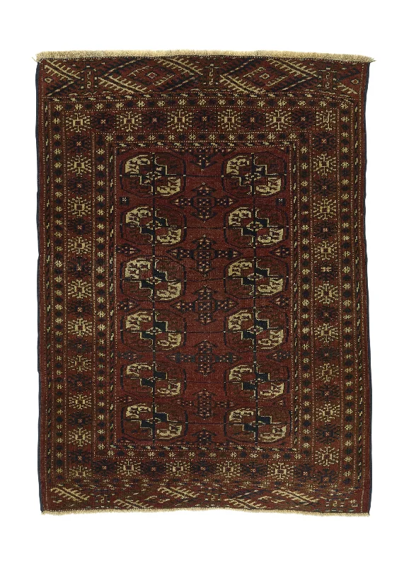 Persian Rug Turkmen Handmade Area Antique Tribal 3'6"x4'8" (4x5) Red Bokhara Design #33616