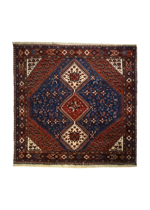 Persian Rug Yalameh Handmade Square Tribal 4'8"x4'10" (5x5) Blue Red Geometric Animals Design #A33284