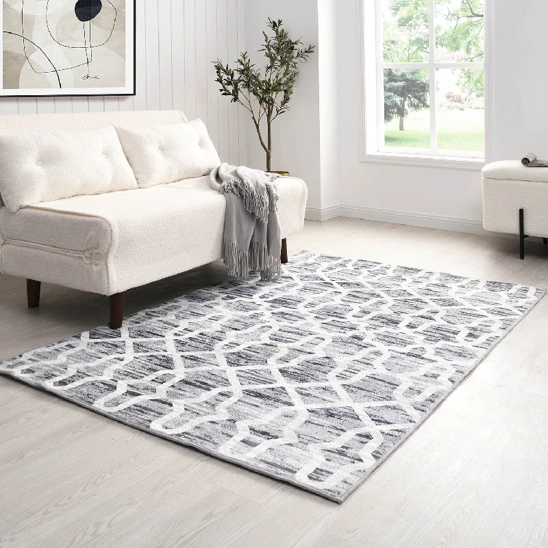 Trellis Grey Distressed Printed Rug 140 x 200 cm