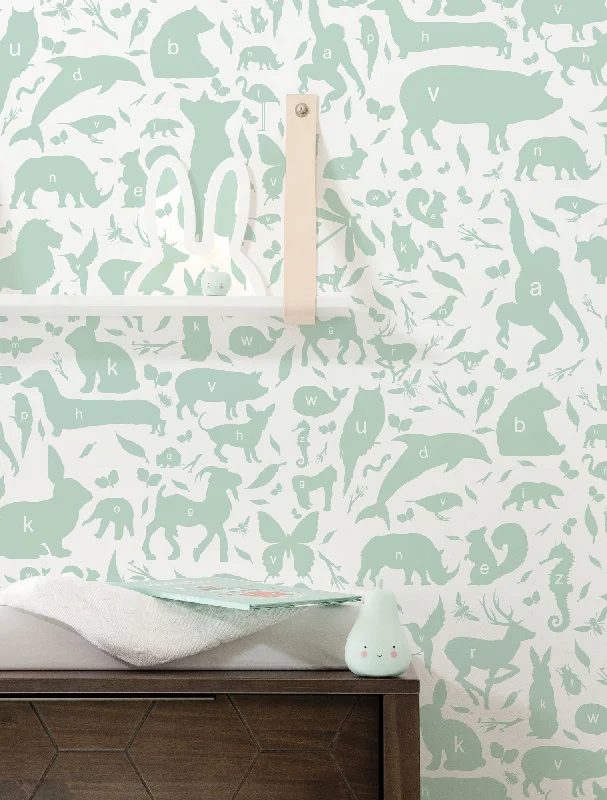 Animal Alphabet Kids Wallpaper in Green by KEK Amsterdam