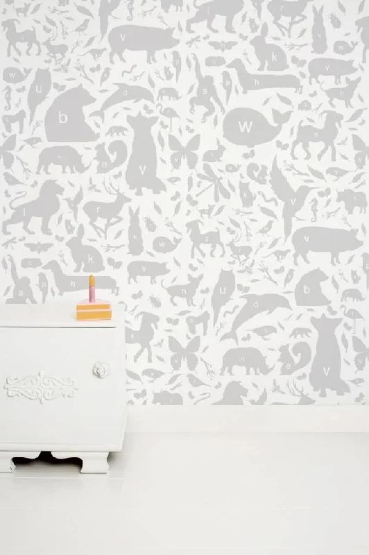 Animal Alphabet Kids Wallpaper in Grey by KEK Amsterdam