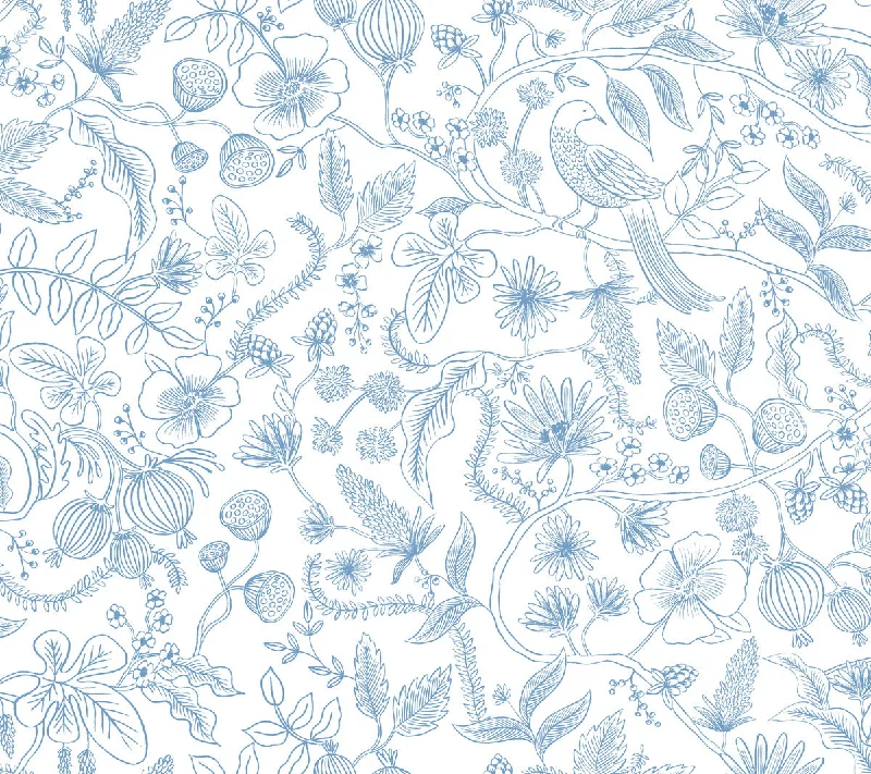 Aviary Peel & Stick Wallpaper in Blue/Cream