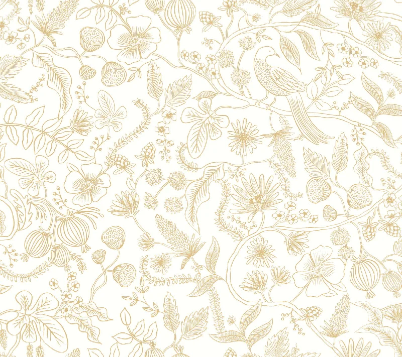 Aviary Peel & Stick Wallpaper in Off White/Gold