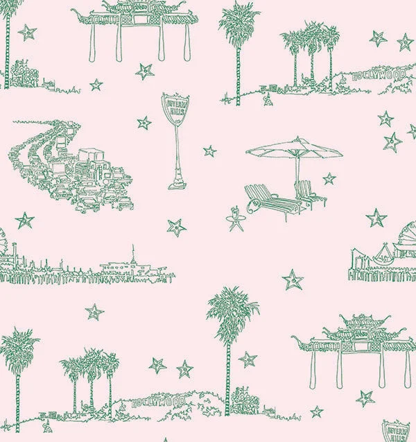 Best Coast Wallpaper in Green and Light Pink by Sandy White