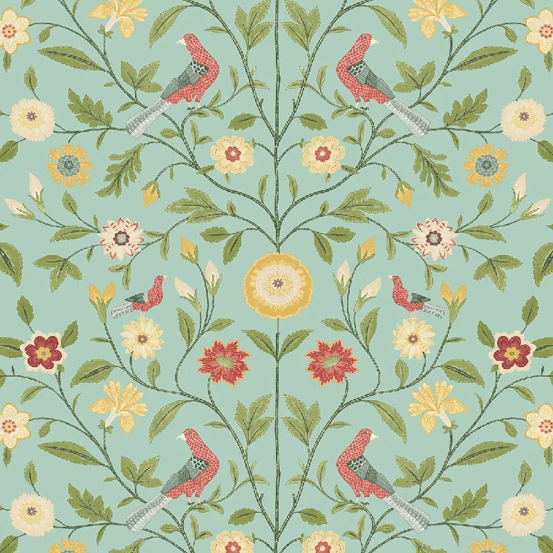 Bird Toile Peel-and-Stick Wallpaper in Aquamarine