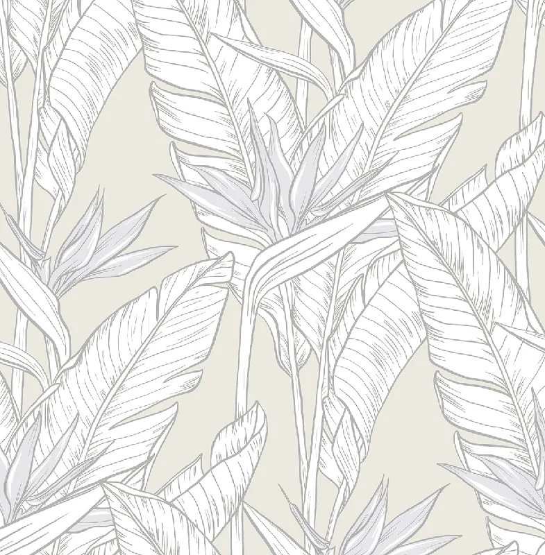 Birds of Paradise Peel & Stick Wallpaper in Pearl Grey/Silver