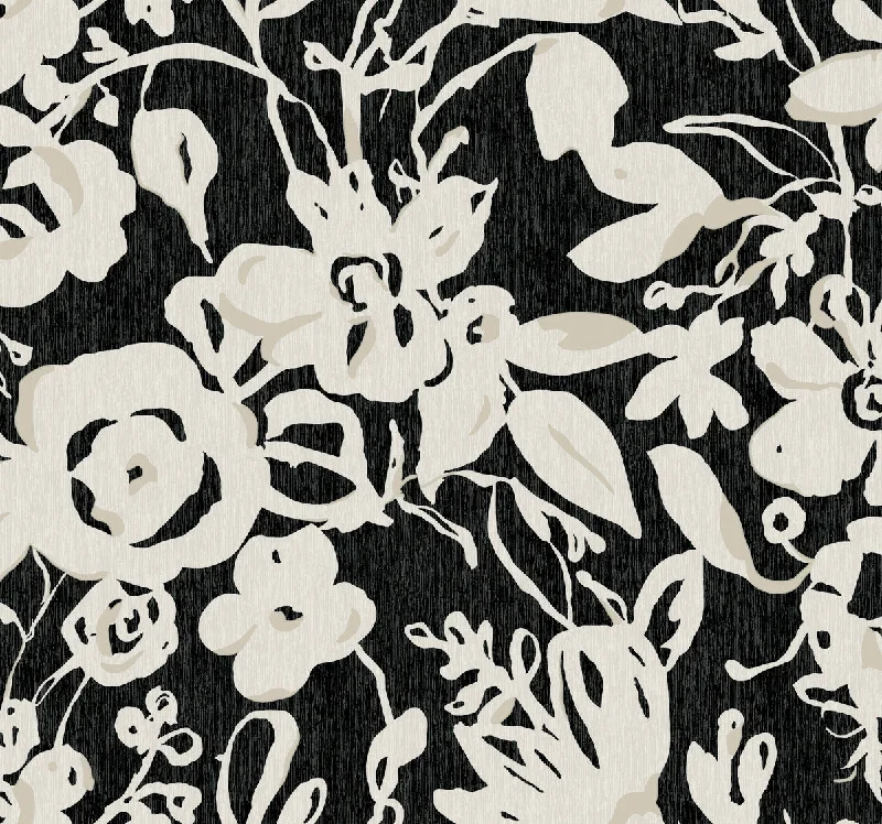 Brushstroke Floral Wallpaper in Black from the Blooms Second Edition