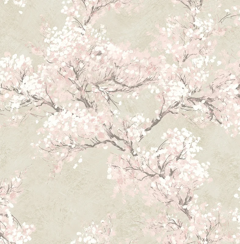 Cherry Blossom Grove Peel-and-Stick Wallpaper in Parchment & Rose