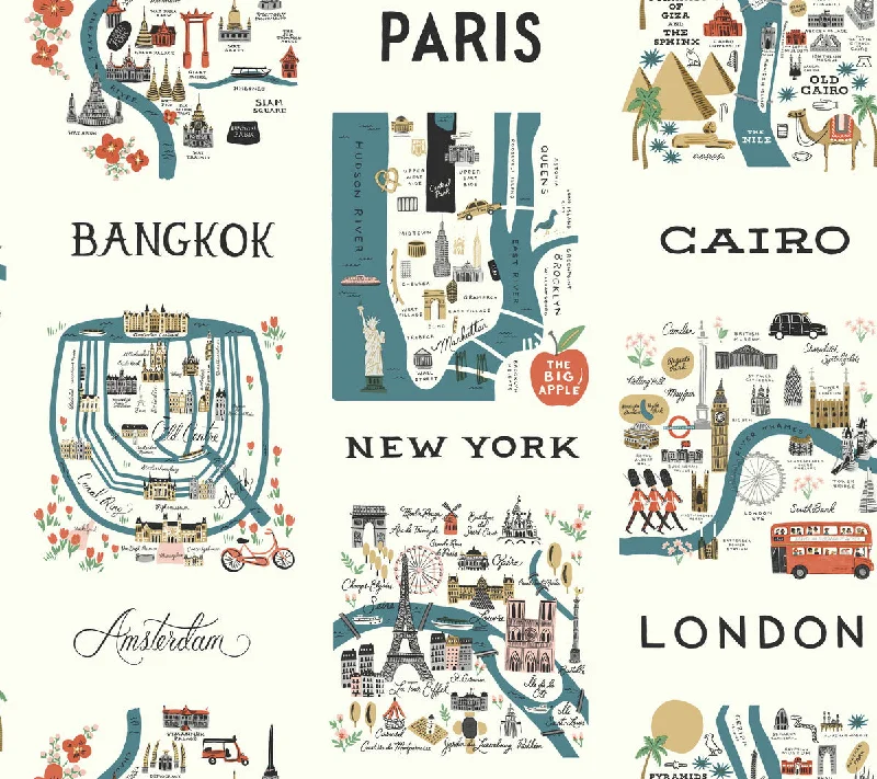 City Maps Peel & Stick Wallpaper in Blue/Red