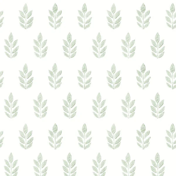 Ervic Green Leaf Block Print Wallpaper from the Flora & Fauna Collection