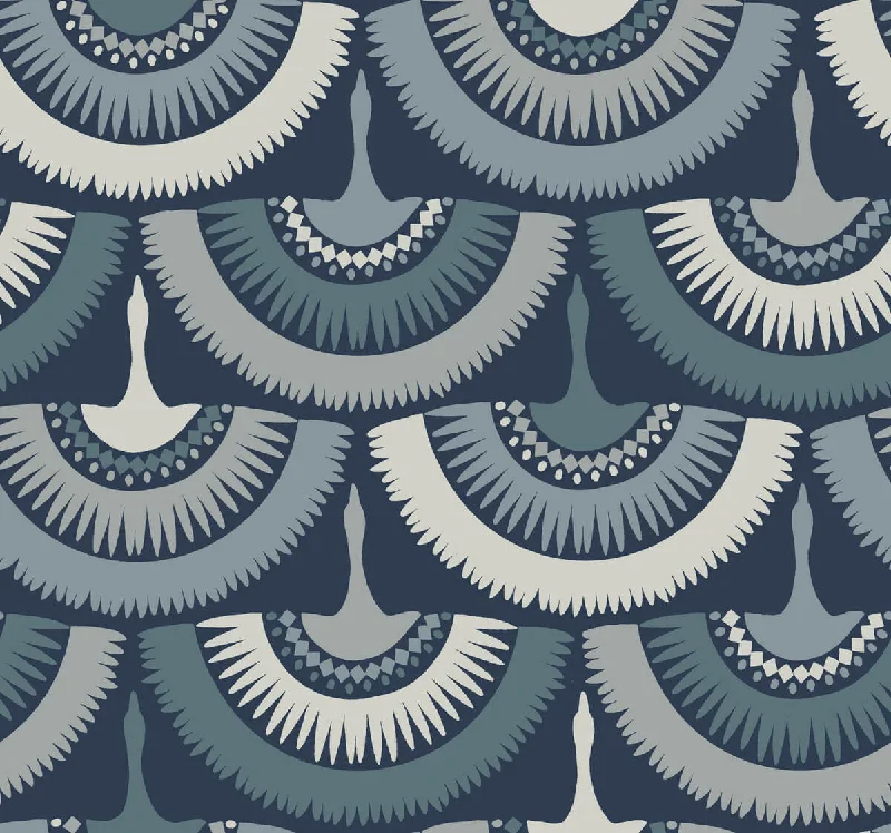 Feather and Fringe Wallpaper in Blue from the Bohemian Luxe Collection by Antonina Vella