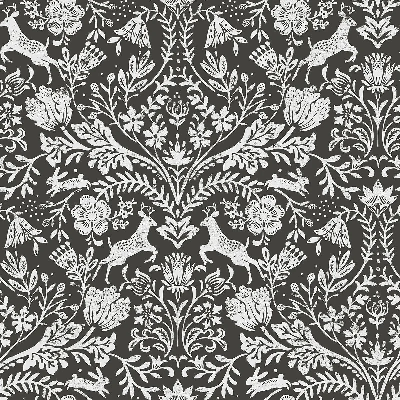 Forest Dance Charcoal Damask Wallpaper from the Thoreau Collection