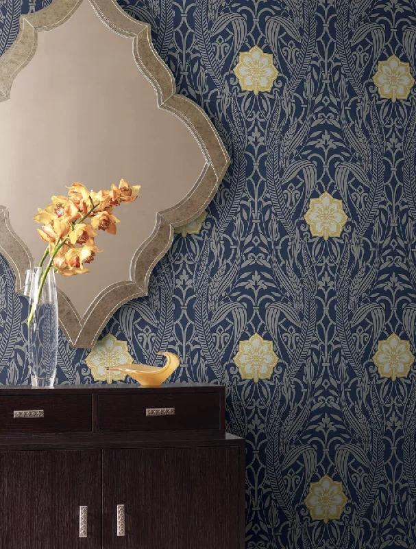 Gatsby Damask Wallpaper in Navy from Damask Resource Library