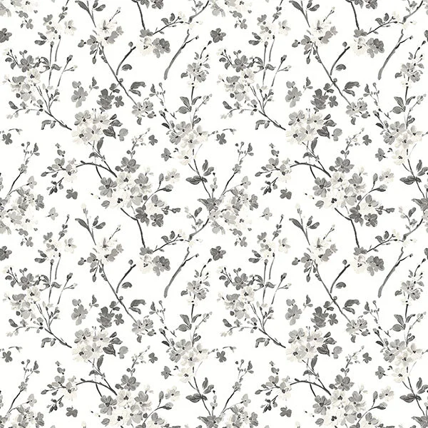 Glinda Black Floral Trail Wallpaper from the Flora & Fauna Collection