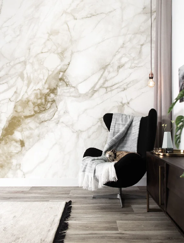 Gold Metallic Wall Mural in Marble White by Kek Amsterdam