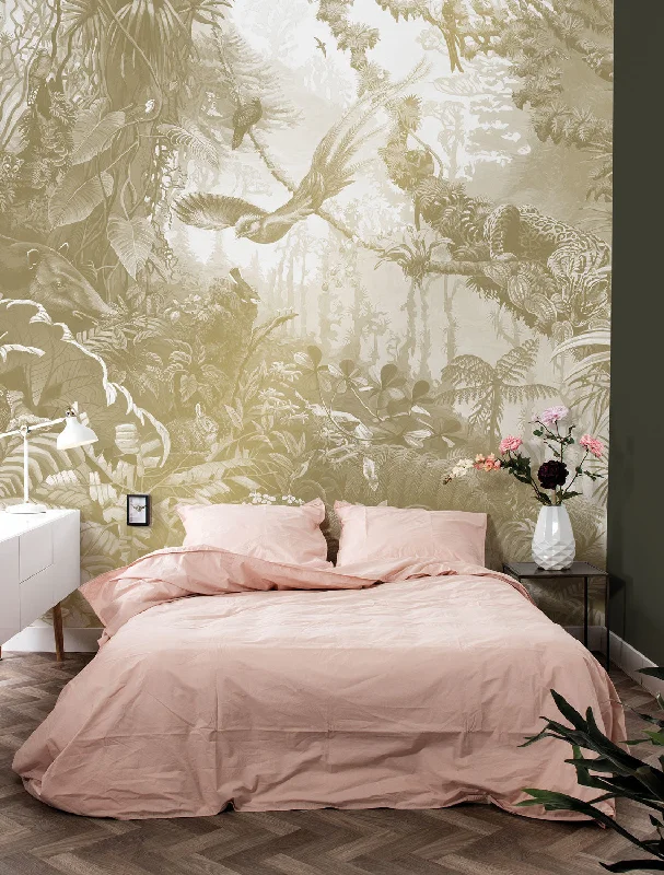 Gold Metallic Wall Mural in Tropical Landscapes White by Kek Amsterdam