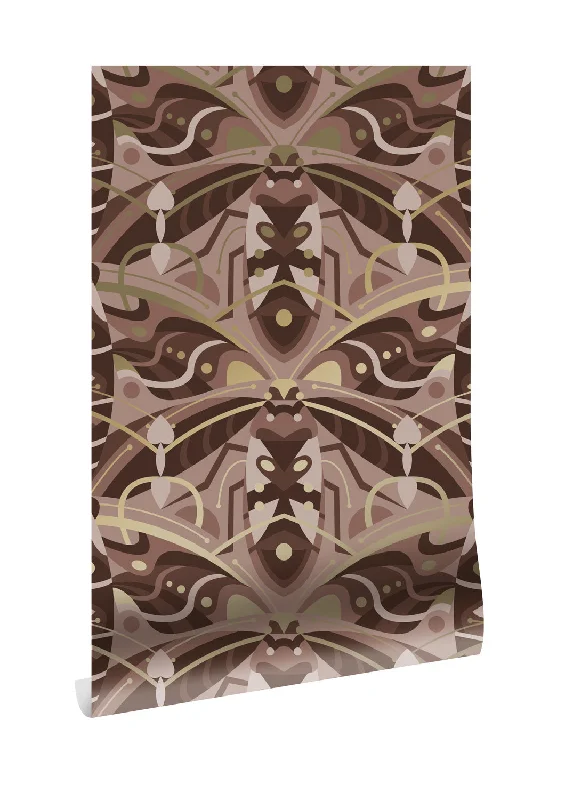 Gold Metallic Wallpaper Art Deco Animaux in Beetle Taupe by Kek Amsterdam