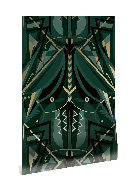 Gold Metallic Wallpaper Art Deco Animaux in Grasshopper Green by Kek Amsterdam