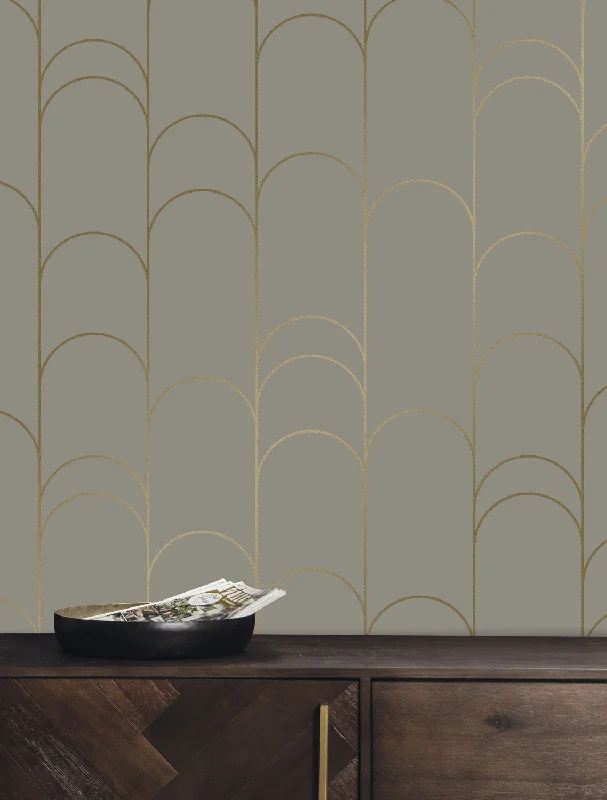 Golden Lines Taupe/Gold MW-070 Wallpaper by Kek Amsterdam