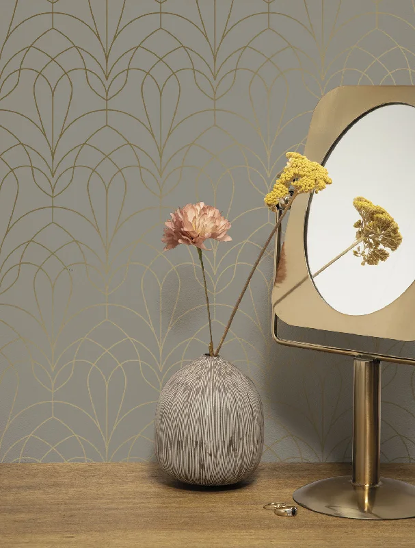 Golden Lines Taupe/Gold MW-085 Wallpaper by Kek Amsterdam