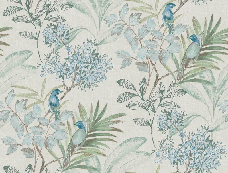 Handpainted Songbird Peel & Stick Wallpaper in Turquiose