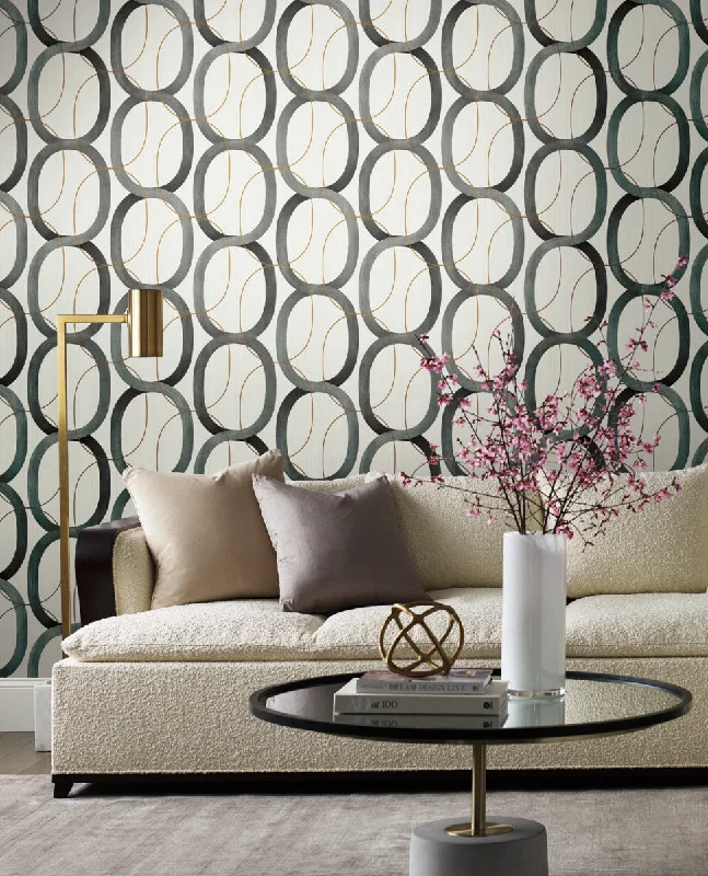 Interlock Wallpaper in Black/Gold from the Modern Nature 2nd Edition