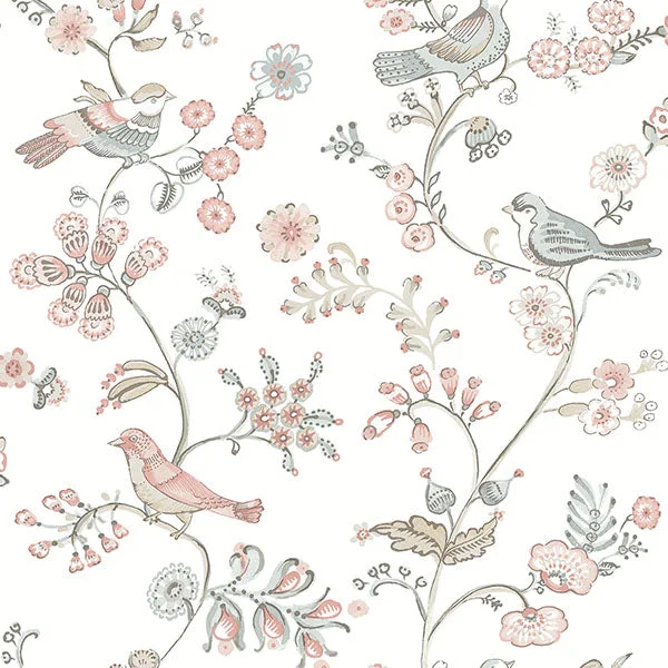 Jinjur Blush Bird Trail Wallpaper from the Flora & Fauna Collection