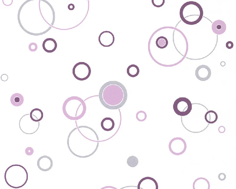 Joyful Circles Wallpaper in Purple and White design by BD Wall