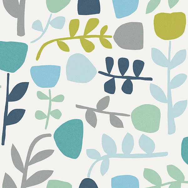 Juni Teal Abstract Tulips Wallpaper from Hannah Collection