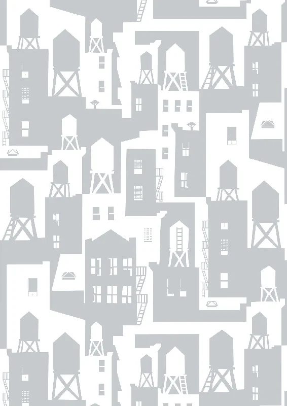 New York City Watertowers Wallpaper in Shadow design by Tom Slaughter