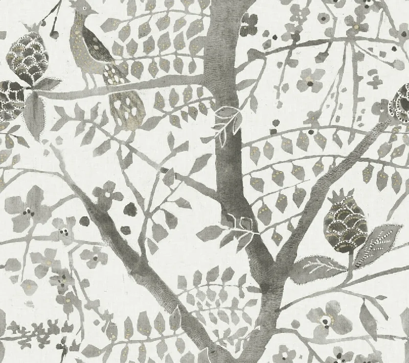 Peacock Block Print Wallpaper in Grey from the Bohemian Luxe Collection by Antonina Vella