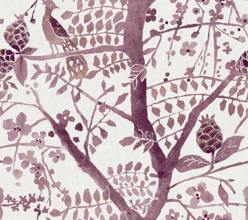 Peacock Block Print Wallpaper in Purple from the Bohemian Luxe Collection by Antonina Vella