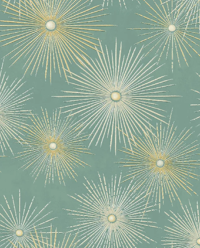 Starburst Geo Teal & Gold Peel-and-Stick Wallpaper