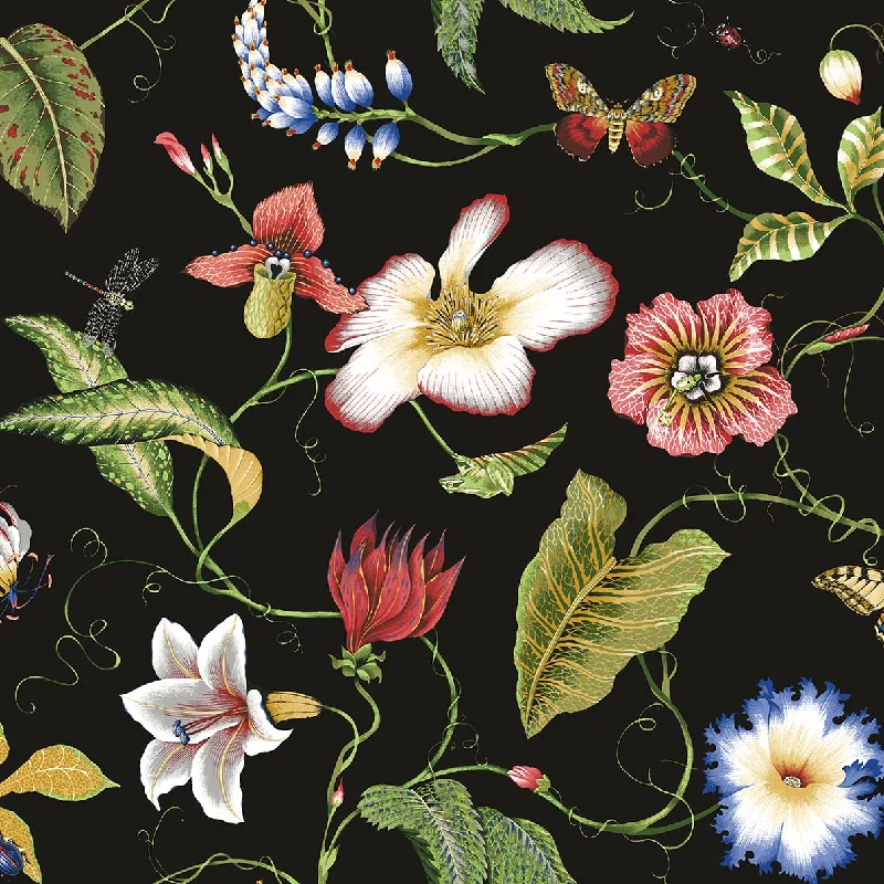 Summer Garden Floral Jet Black Peel-and-Stick Wallpaper