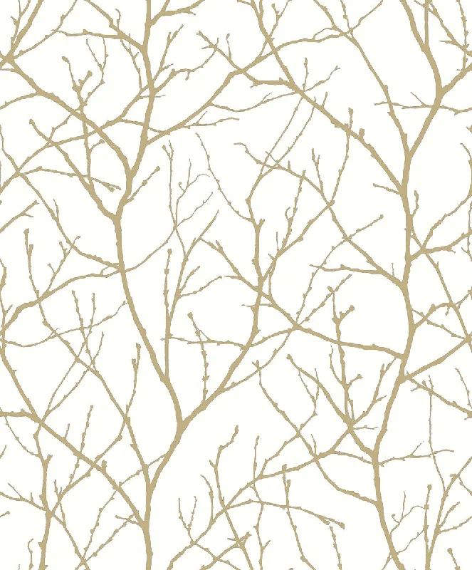 Trees Silhouette Wallpaper in White/Gold from the Modern Metals Second Edition