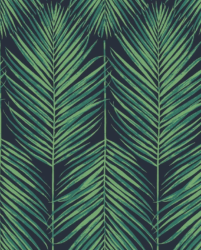 Tropic Palm Midnight Blue & Sea Green Peel-and-Stick Wallpaper