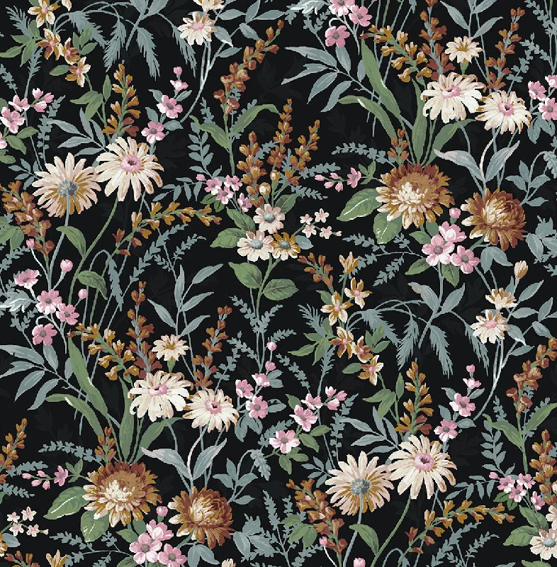 Vintage Floral Peel-and-Stick Wallpaper in Onyx