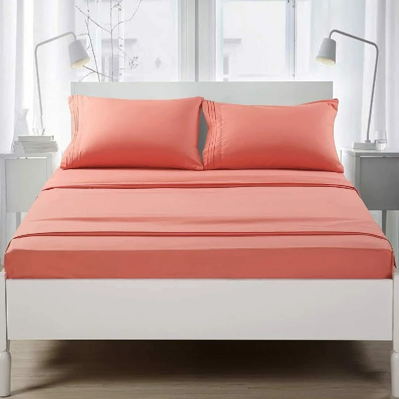 1800 Count 6 Piece Bed Sheet Set Deep Pocket Sheets Twin Light Coral