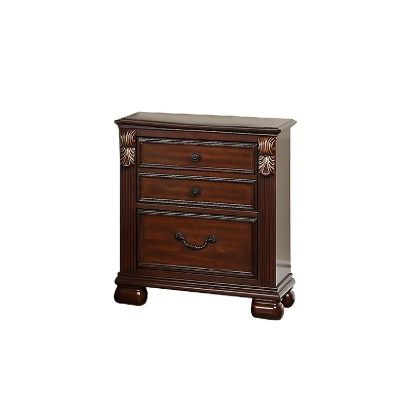 25" Classic Style 3-Drawers Nightstand with Cherry Finish and Dark Metal Handles for Bedroom