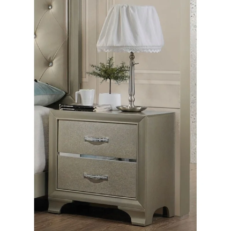 30" Champagne 2-Drawers Nightstand with 2 Metal Handles for Bedroom