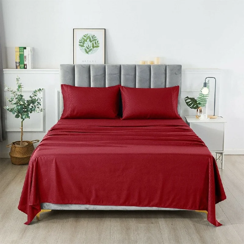 4 Piece Extra Deep Bedsheets Microfiber Hotel Quality Queen Burgundy