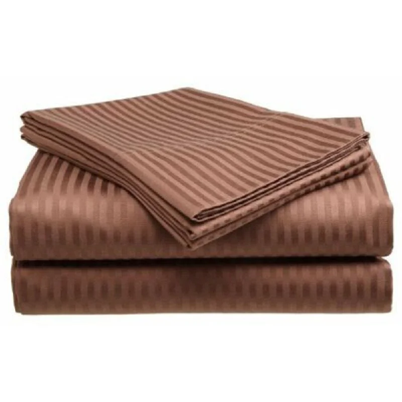 400 Thread Count Deluxe Cotton Dobby Stripe Full Bed Sheet Coffee