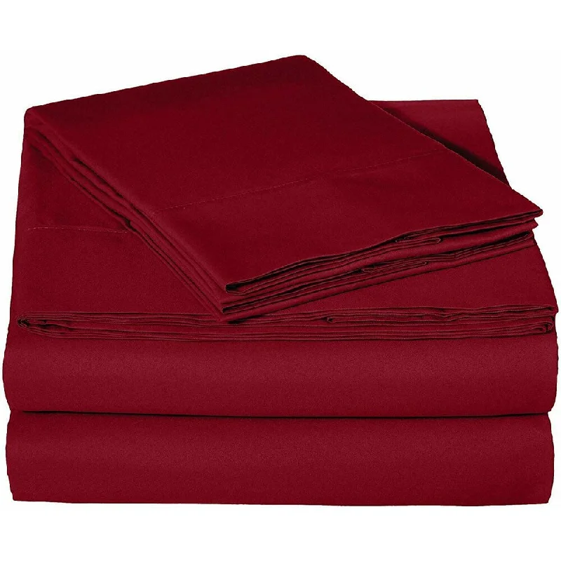 400 Thread Count Linens 4-Piece Set 100% Cotton Full Bed Sheet Burgundy