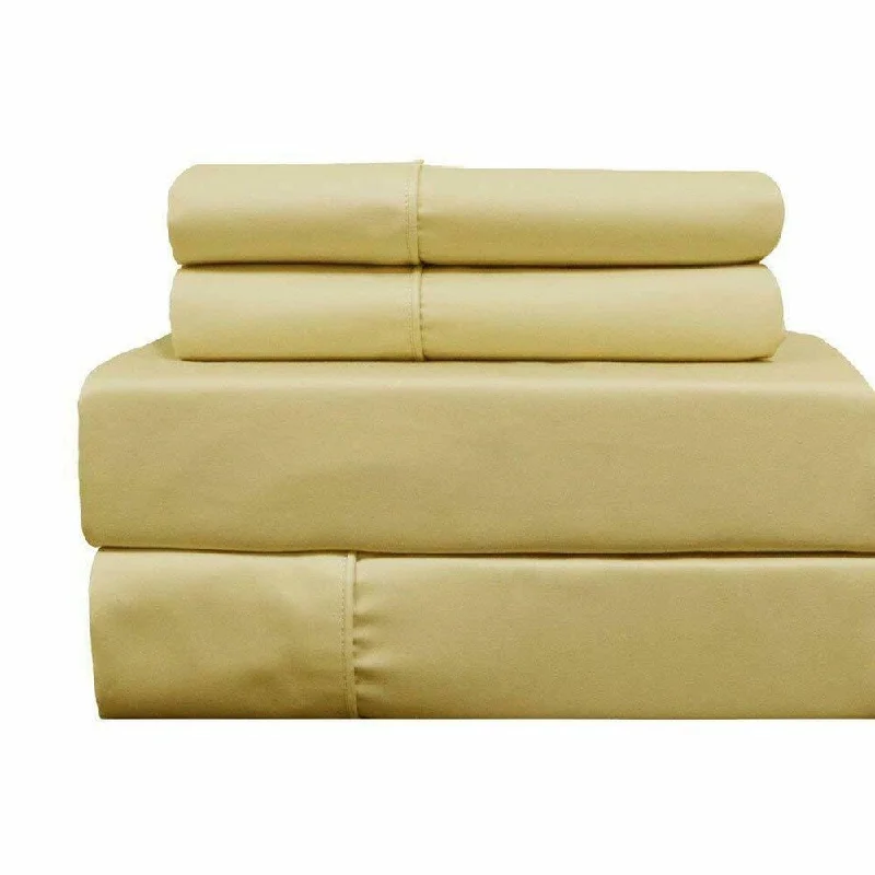 400 Thread Count Linens 4-Piece Set 100% Cotton Queen Bed Sheet Gold